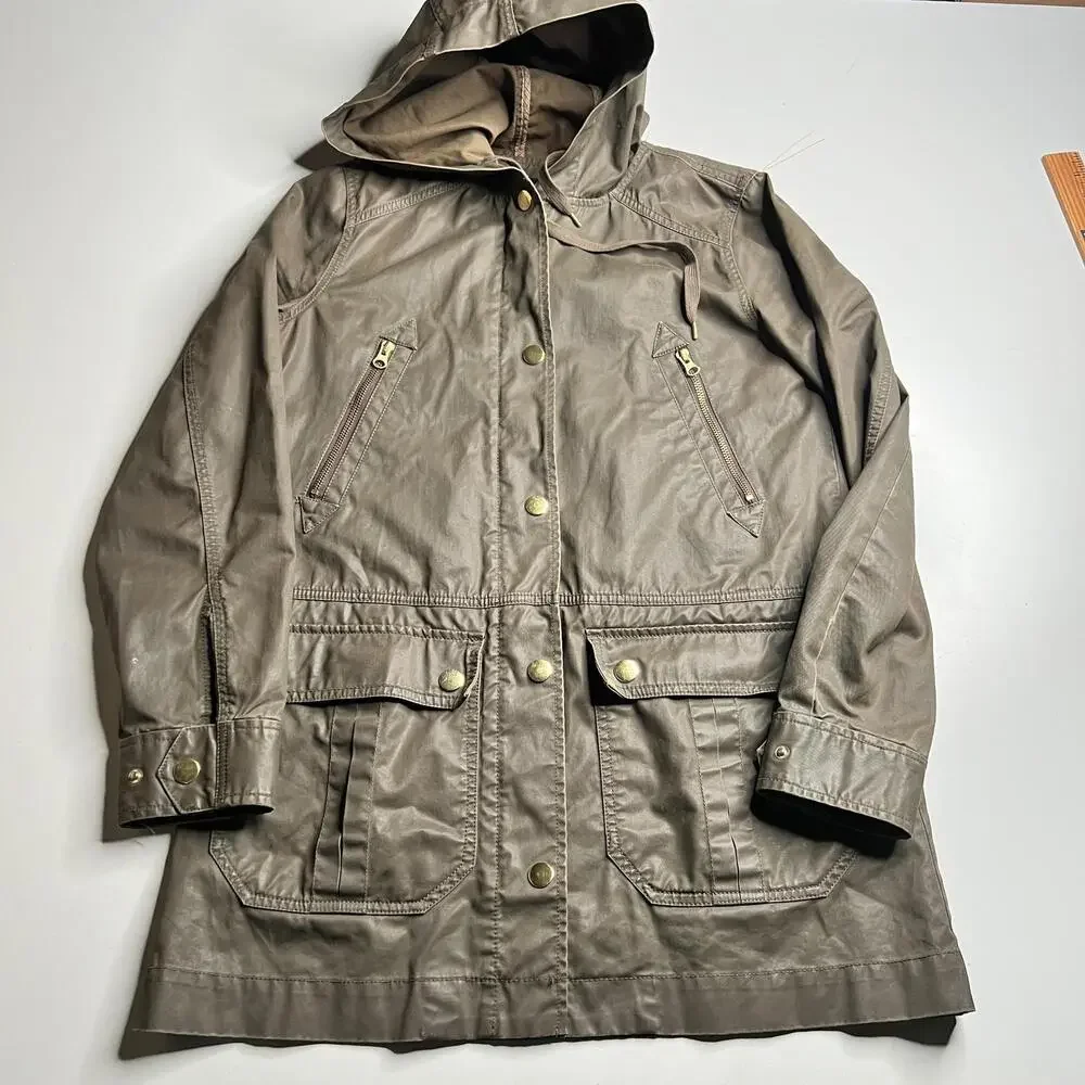 J.Crew Jacket Mens Small Brown Hooded Parka Full Zip Lined Pockets‎ Casual